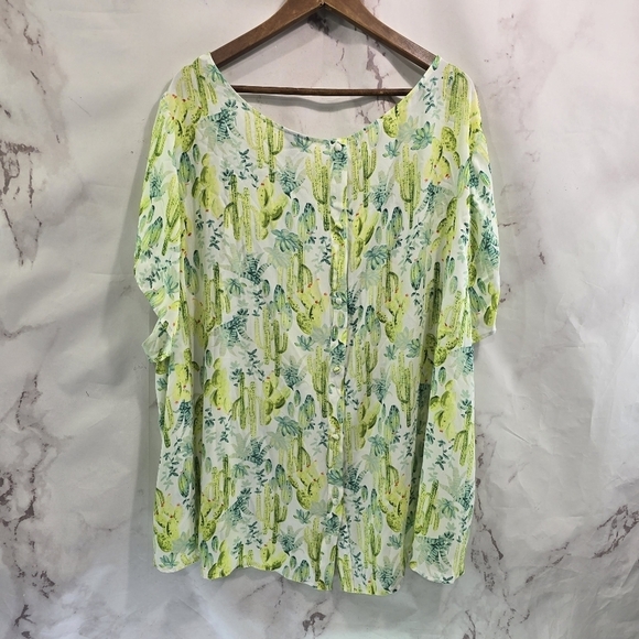 Torrid Shirt Womens 5X 5 Blouse Green Cactus Abbey Georgette Button Back Blouse - Picture 6 of 12